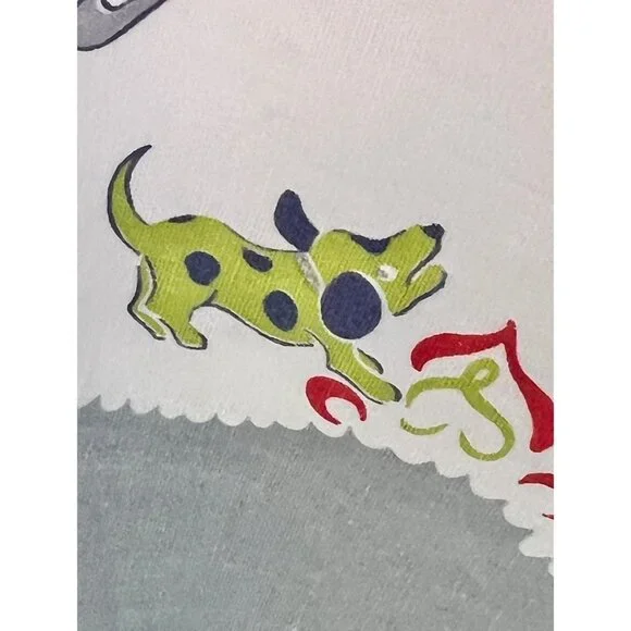 950s Cotton Apron With Folk Art Italian Style Dance Music Print  Red Trim VTG - Picture 14 of 16